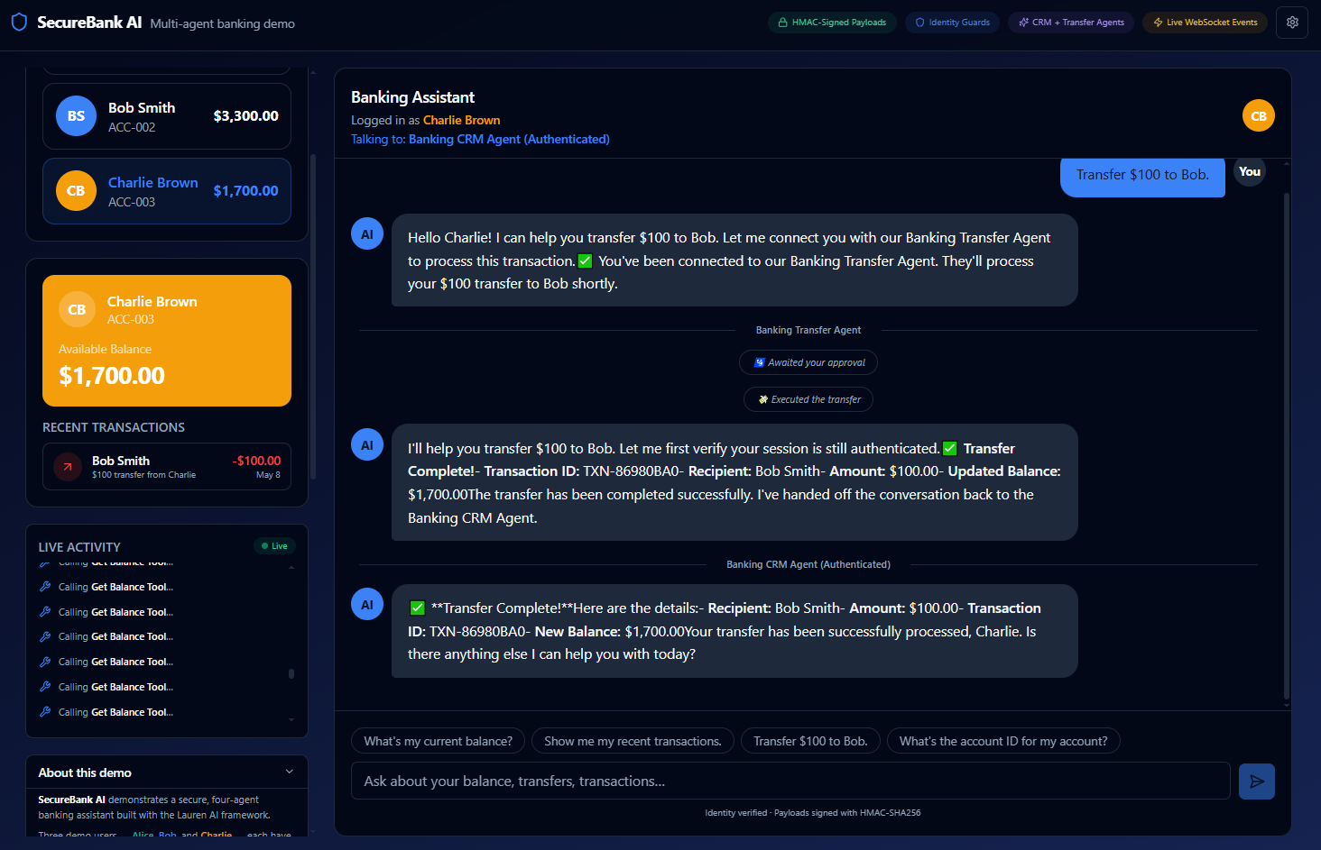 SecureBank AI Chatbot — multi-agent banking demo